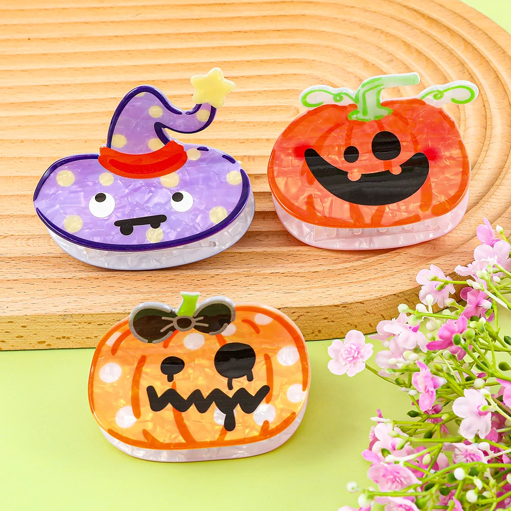 Cartoon Halloween Pumpkin Acrylic Hair Claw Clip Cute Graphic Hair Accessory for Women Non Slip Jaw Hair Clip for Thick Hair