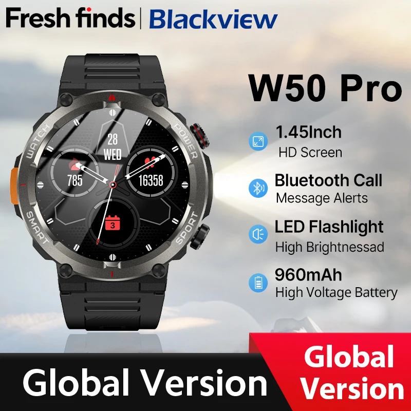 [Estreno mundial] Blackview W50 Pro Smartwatch 1,45 "pantalla HD linterna Bluetooth llamada telefónica 960mAh batería resistente Smartwatch
