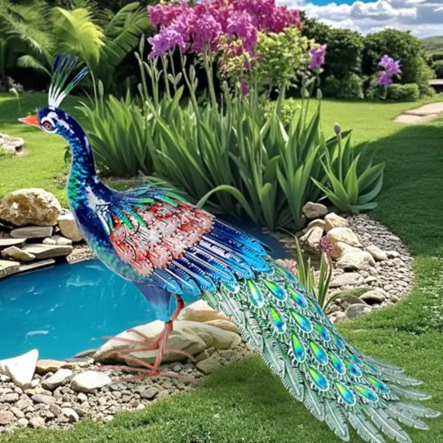 

Outdoor Metal Peacock Statue - 24 L Elegant Garden Patio Yard Decor - Weatherproof Handcrafted Sculpture in Bronze Finish