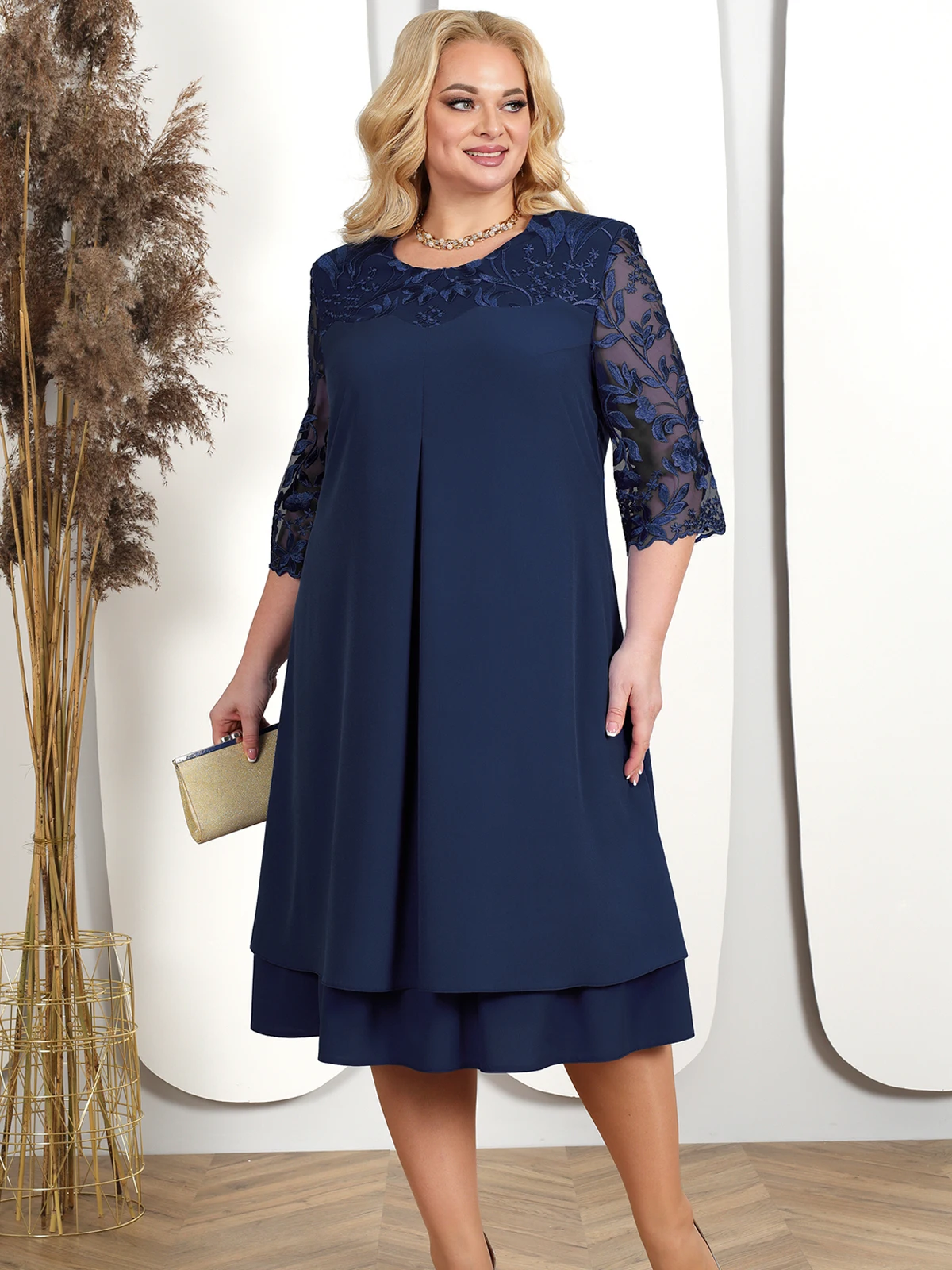 Plus Size letnie sukienki dla kobiet 2023 haft kwiatowy Patchwork formalna sukienka luźna wesele bankiet na bal kobiet odzież