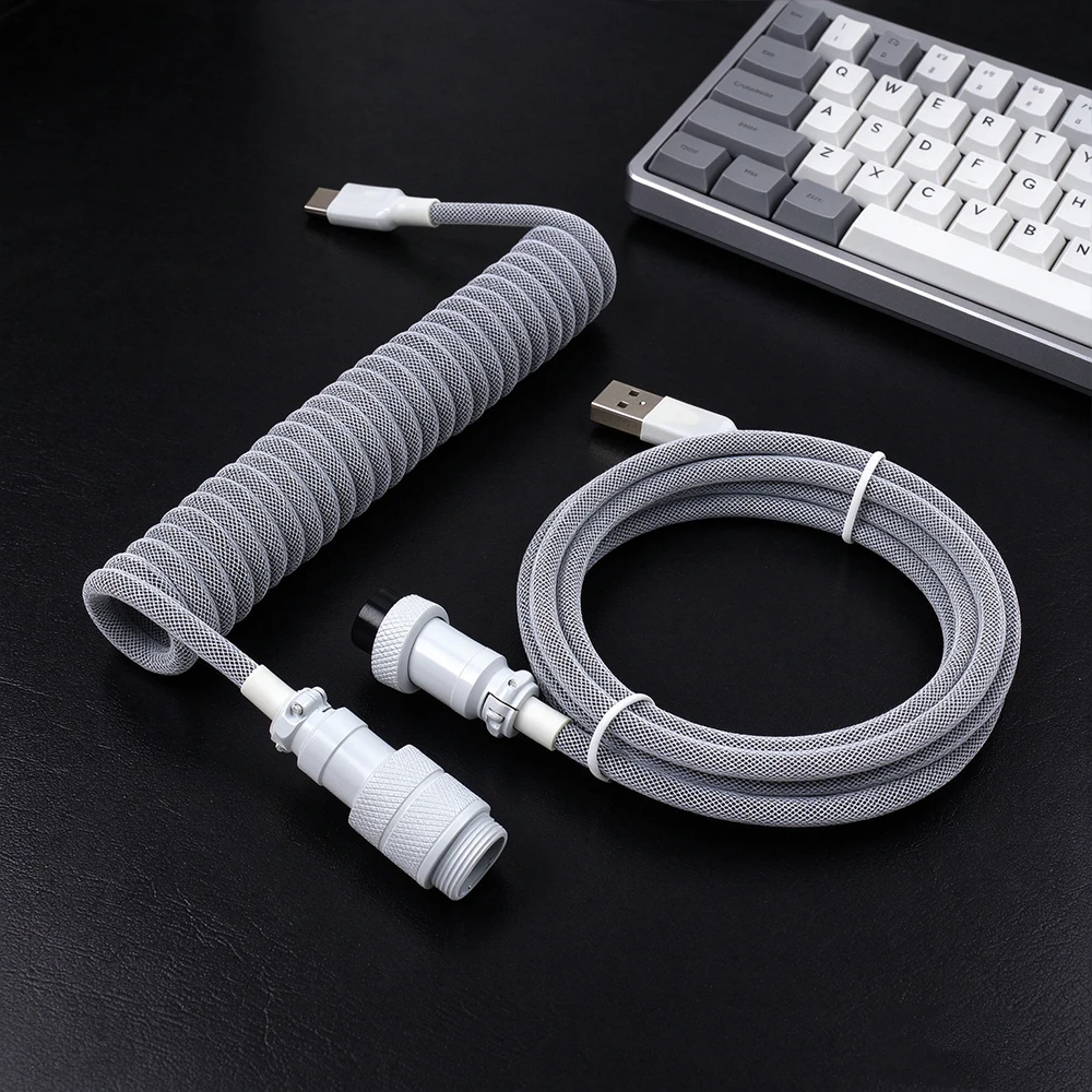 Type C To USB-A Mechanical Coiled Keyboard Cable Detachable Metal Aviator Double Sleeved Wire for Tuzi Mechanical Keyboard