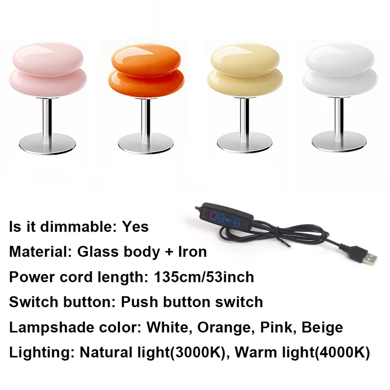 Macaron Glass Table Lamp Trichromatic Dimming Living Room Atmosphere Lamps Eye Protection Night Light Girl Bedroom Bedside Decor