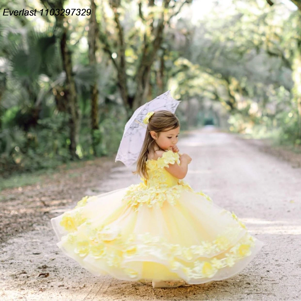 EVLAS-vestido amarillo con apliques florales para niña, vestidos de fiesta para bebé, primera comunión, dama de honor para Sesión de fotos, TFD148