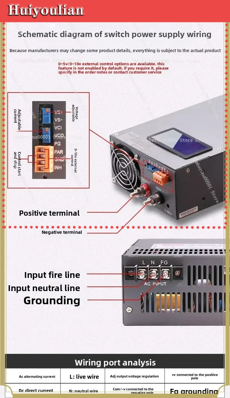 1000W High Power Switching Power Supply Adjustable 12V 24V 36V 48V DC Voltage Current with Digital Display Power Converter