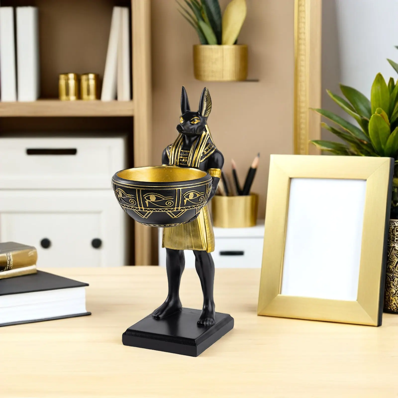 Estatua de Anubis Egipcio de Resina, Tazón para Dulces, Organizador de Escritorio, Bandeja Multiusos, Plato para Joyas, Porta Llaves para Entrada, Escultura de Anubis