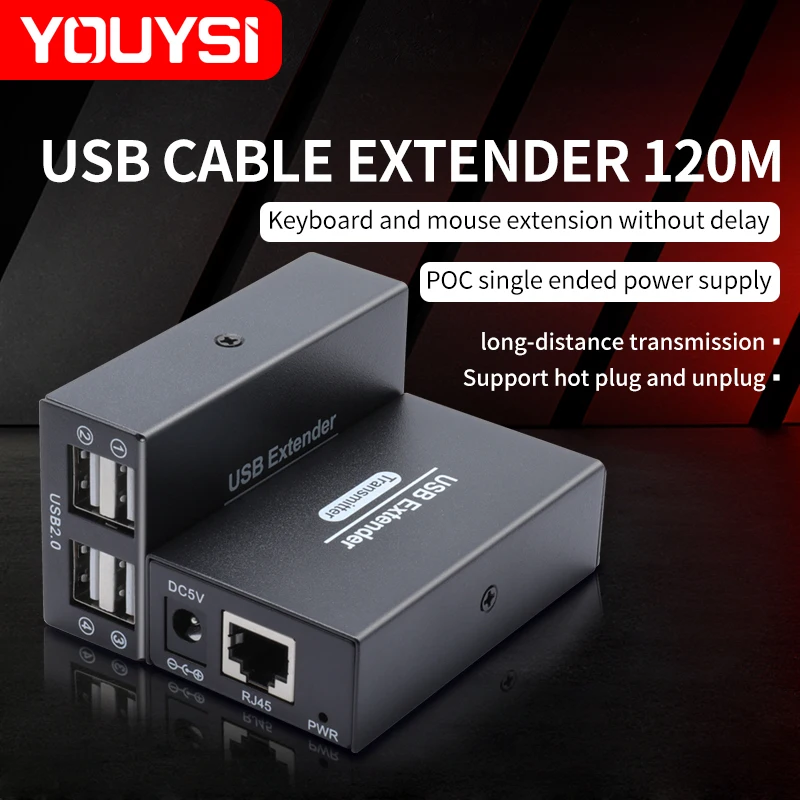 

120 м удлинитель USB2.0 через Ethernet RJ45 Cat6, удлинитель UTP, 4 порта, концентратор USB 2.0, разветвитель для клавиатуры, мыши, принтера, U-диска