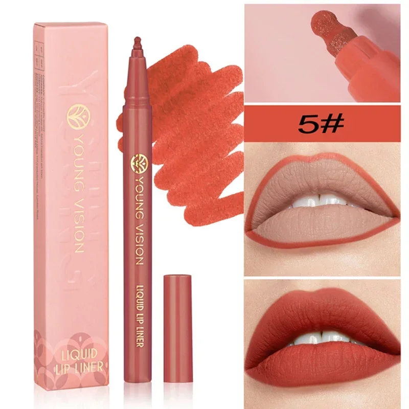 Matte Lipliner Pencil Sexy Red Contour Tint Lipstick Sponge Gourd Head Waterproof Lip Glaze Lasting Non-Stick Cup Lips Makeup