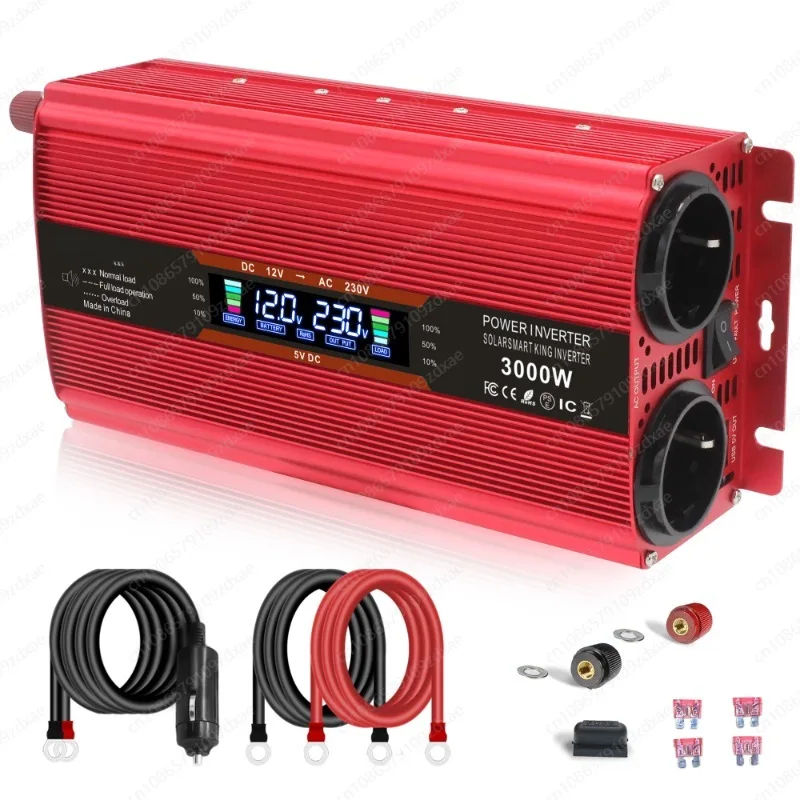 3000W Multifunctional Car Inverter 12V /24V To 220v Cigarette Lighter Plug Dual EU Socket With LCD Display