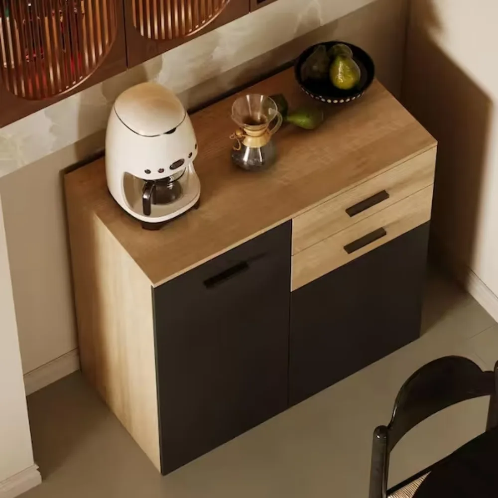 

Dark Gray and Natural Wood 35. 4 in. Sideboard Buffet with 5-Shelves and 1-Drawers for Living Room or Kitchen