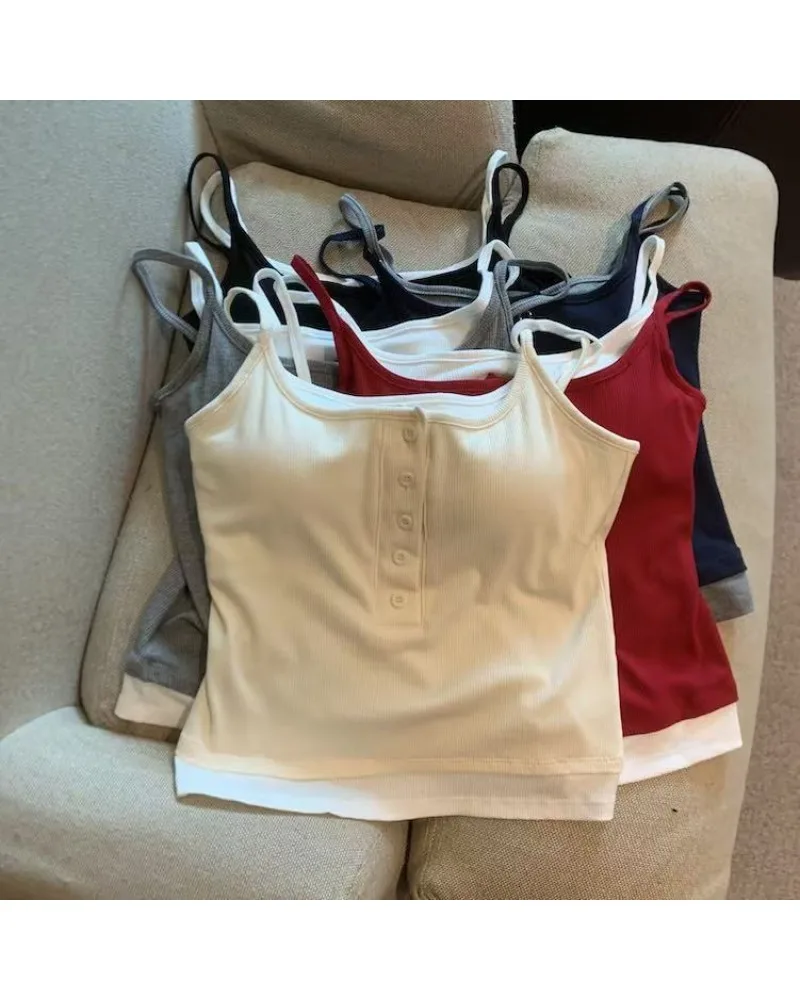 Fashion Fake Two Piece Camisole for Woman Spring Autumn Short Slim Fit Chest Pad Tank Women Korean Street Spicy Girl Clothes