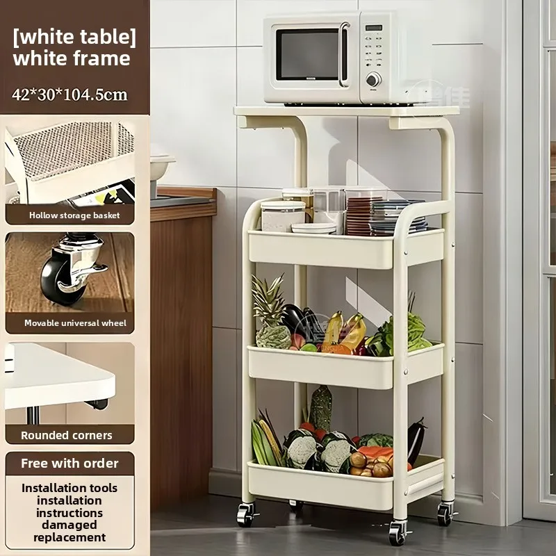 Hot-selling carbon steel four-layer shelf trolley antique style tea side table kitchen bedroom storage rack