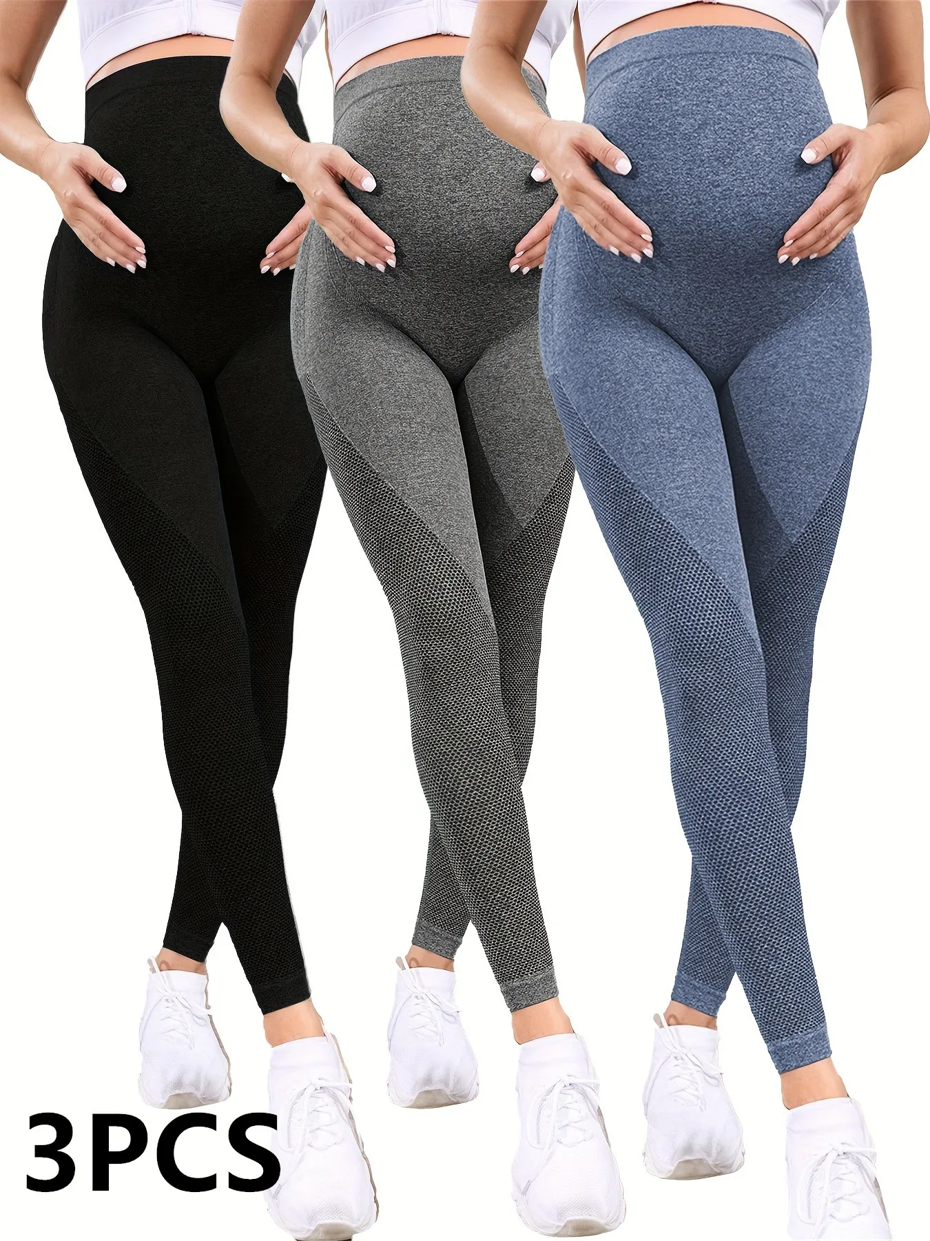 3-個の女性用マタニティレギンス、お腹の上に着用する妊娠ヨガパンツ、アクティブウェア、ワークアウトレギンス、フルレングス