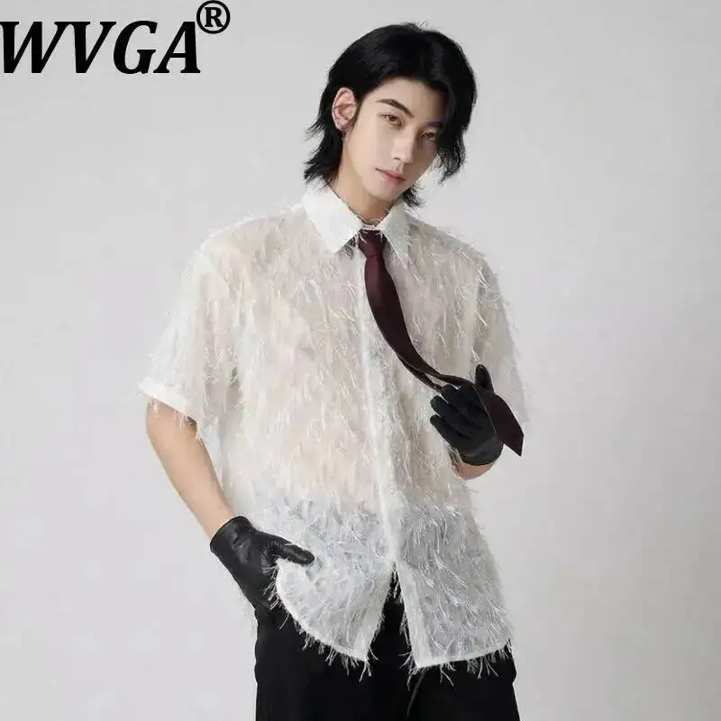 WVGA New Man Summer Hollowed Out Tassels Trendy Design Cool Short Sleeve Shirt Niche Chic Casual Turn-Down Collar Top Ins W22919