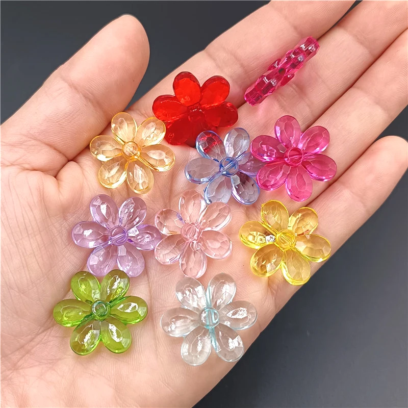 10Pcs/set 23mm Sun Flower Shape Acrylic Beads Loose Spacer Flat transparent Beads For Jewelry Making Handmade DIY Accessories