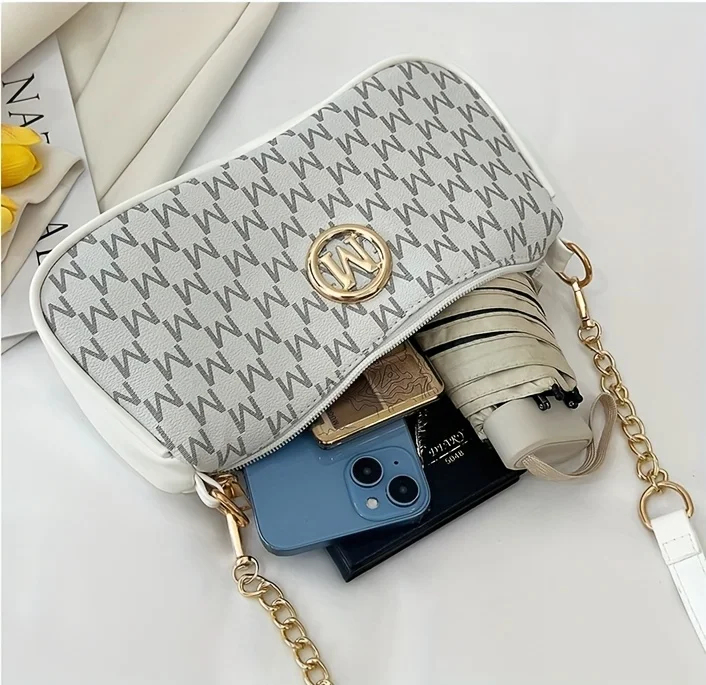 Vintage-Unterarmtasche für Teenager, Briefdruck, Umhängetasche, kleine quadratische Tasche mit Kette, Schulterhandtasche, verstellbarer Umhängetaschengurt – Detail 12