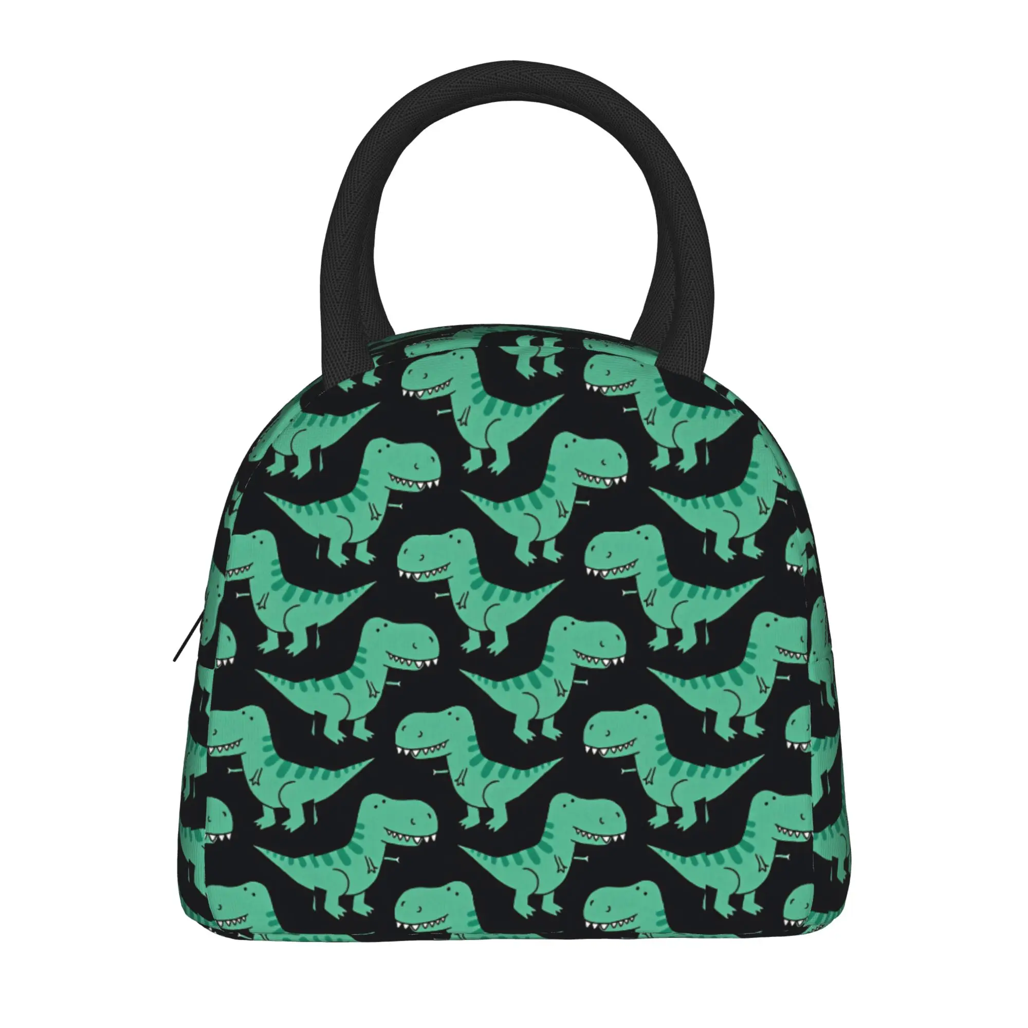 Dark Green T-Rex Dinosaur Print Lunch Bag Lunch Box Outdoor Picnic Zipper Thermal Lunch Bags For Child Oxford Cooler Bag