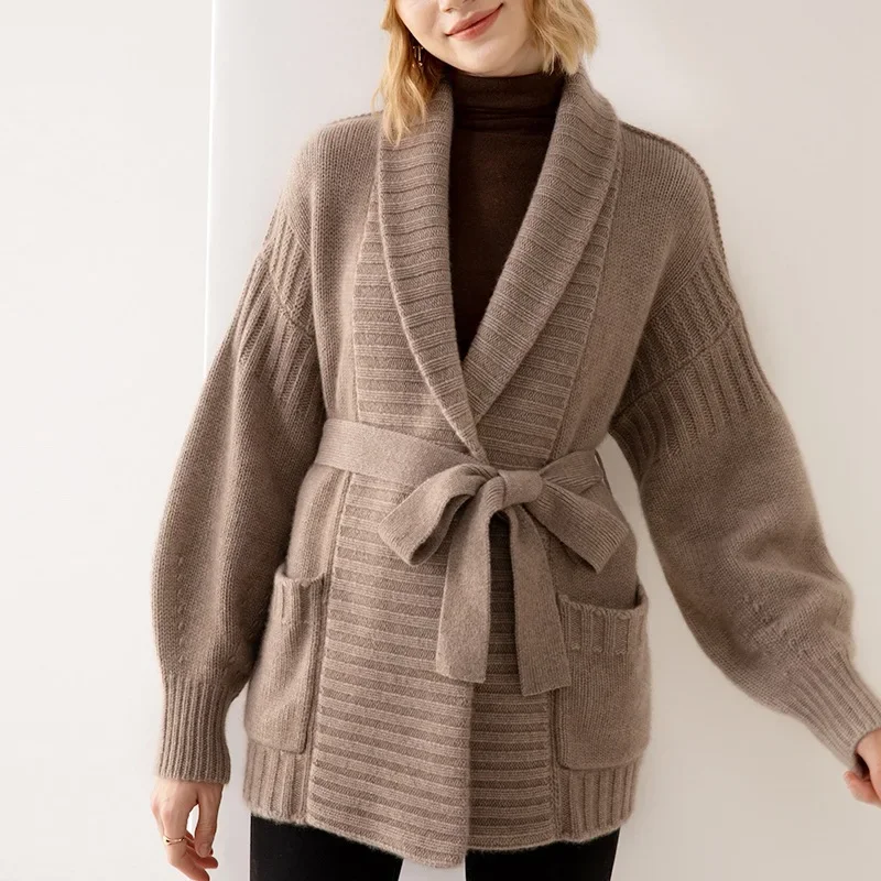 Europe, America 2024 autumn and winter new loose twist medium and long sweater women's coat