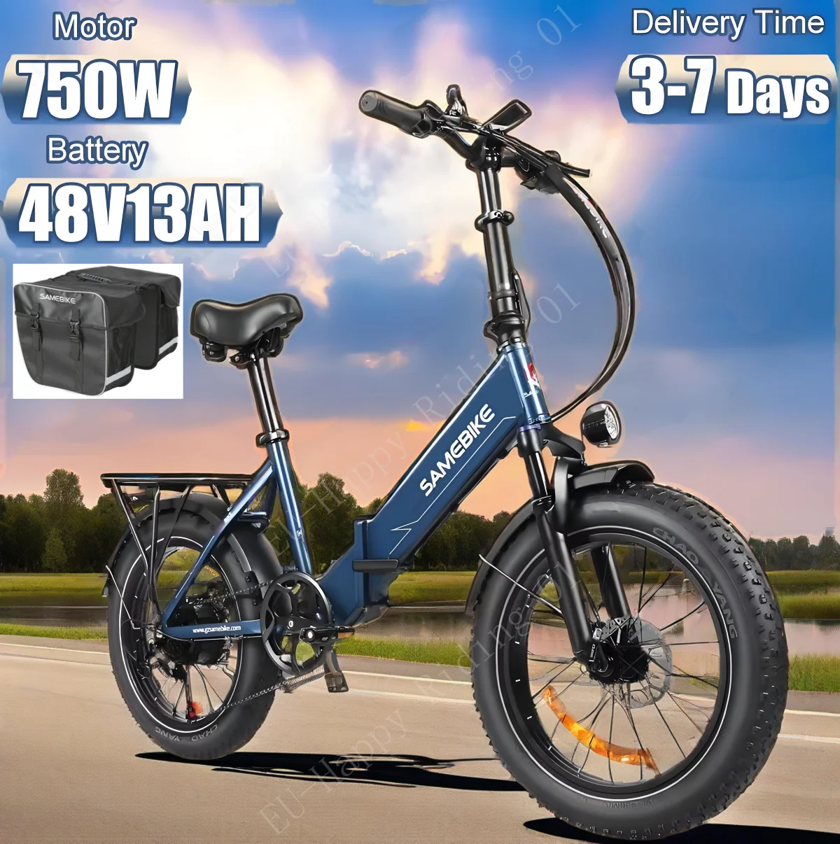 Bicicleta eléctrica con Motor sin escobillas de 750W, batería de litio de 48V y 13Ah, llave inteligente NFC, 20 pulgadas, neumático ancho Todo Terreno