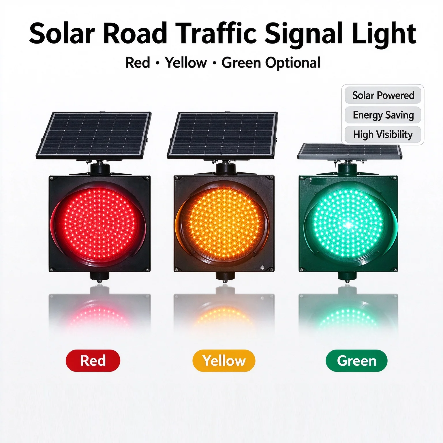 Solar Powered Traffic Warning Light 300 400MM Yellow Flash Lamp Slow Red Signal Indicator
