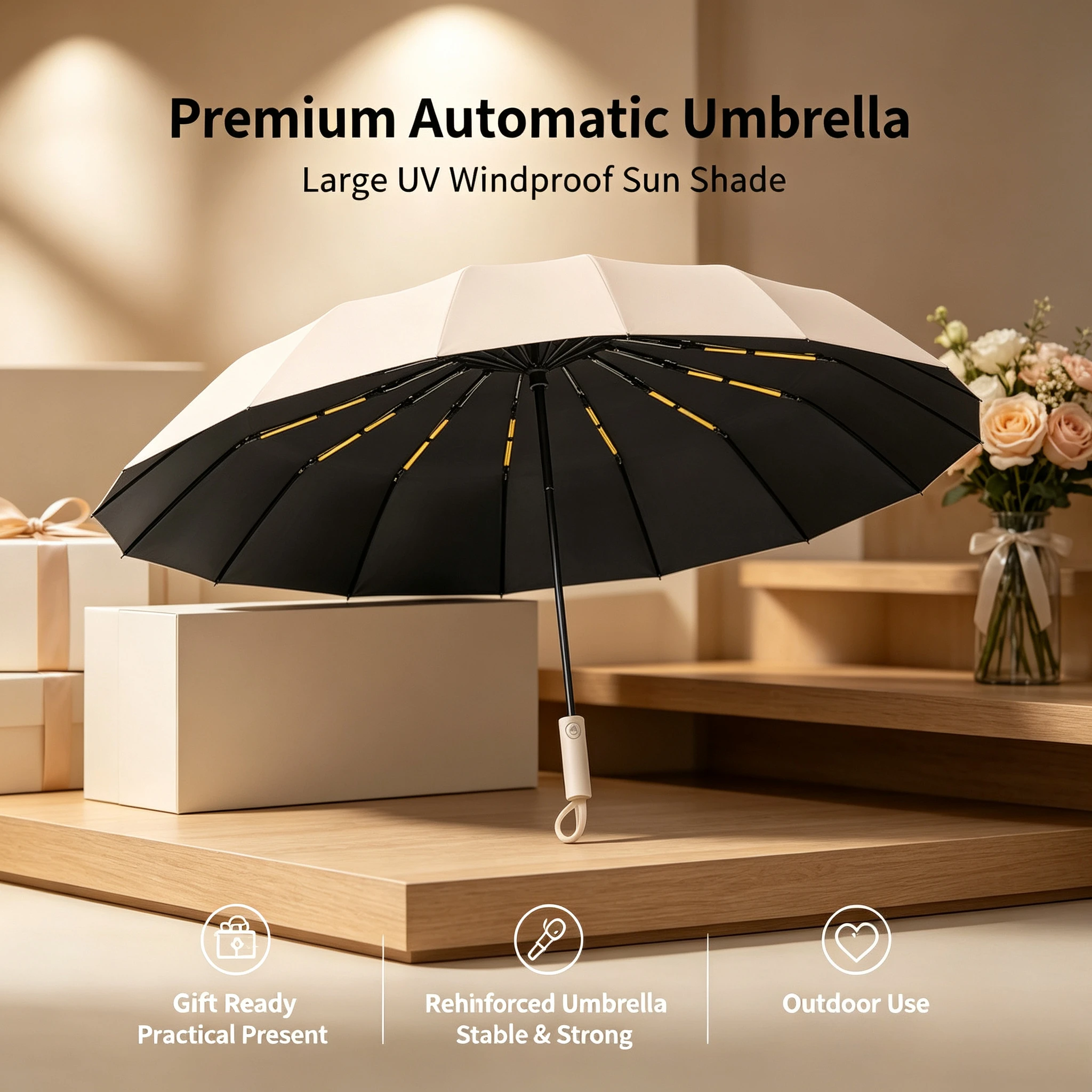 Automatic Umbrella UV Protection Large Reinforced Windproof Umbrella Aesthetic Sun Shade for Men Women Outdoor Travel Use