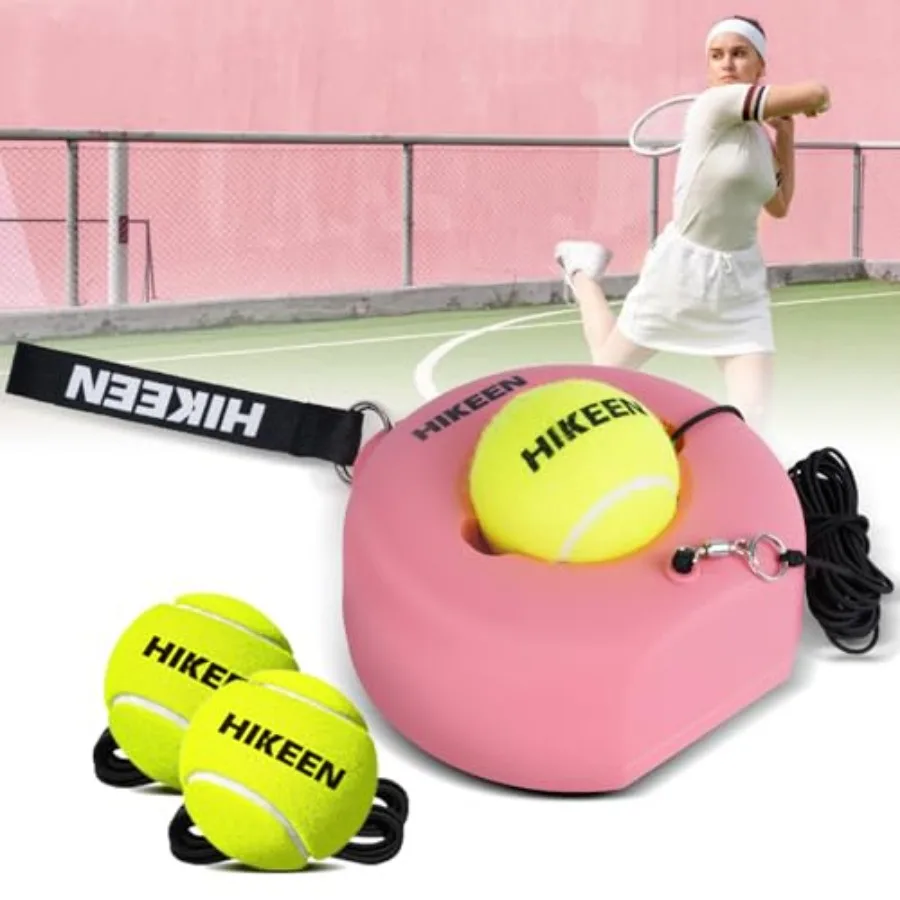 

Portable Solo Tennis Trainer Set with Metal Base and 3 Highly Elastic String Balls for Adult and Beginners Premium Rebound Trai