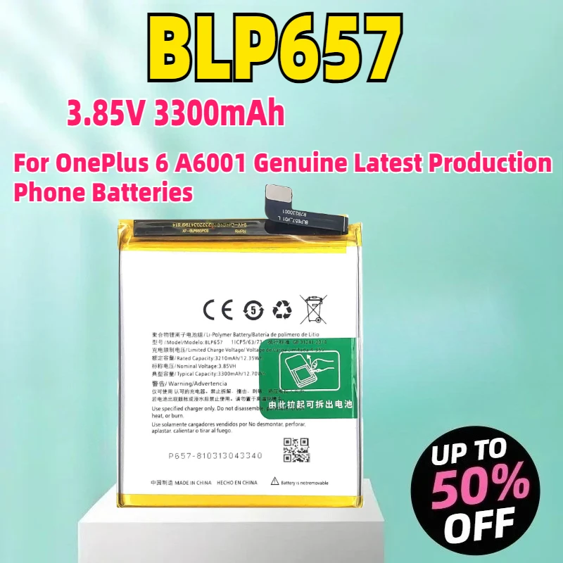 

BLP657 3.85V 3300mAh Replacement Battery For OnePlus 6 A6001 Genuine Latest Production Phone Batteries