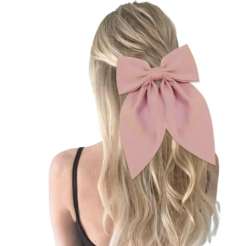 Doce cor sólida grande arco grampo de cabelo para mulheres meninas elegante flor impressa bowknot presilhas grampos de cabelo acessórios para o