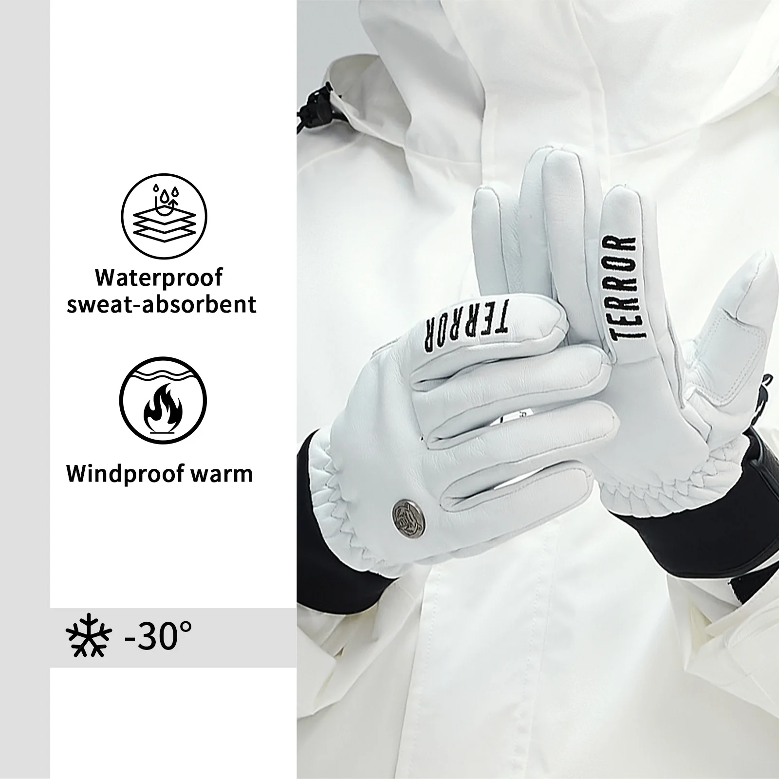 TERROR LEATHER GLOVES ski gloves wear-resistant goat leather 3M Thermolite -30° warm, windproof and waterproof