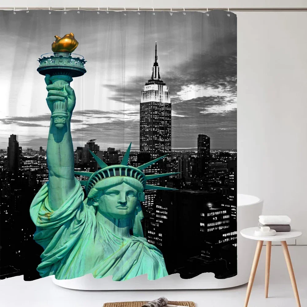 American style Statue of Liberty Printed Shower Curtain Bathroom Curtains Home Decor Waterproof Polyester Fabric with Hooks