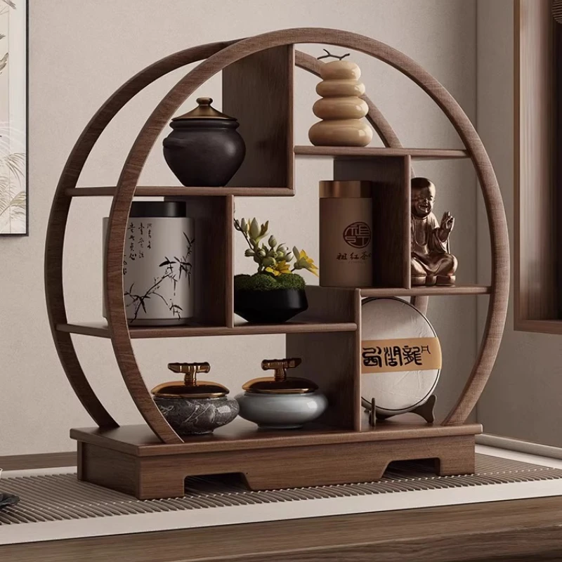 

Solid wood new Chinese-style small tea table storage rack Zisha pot tea set light luxury display shelf