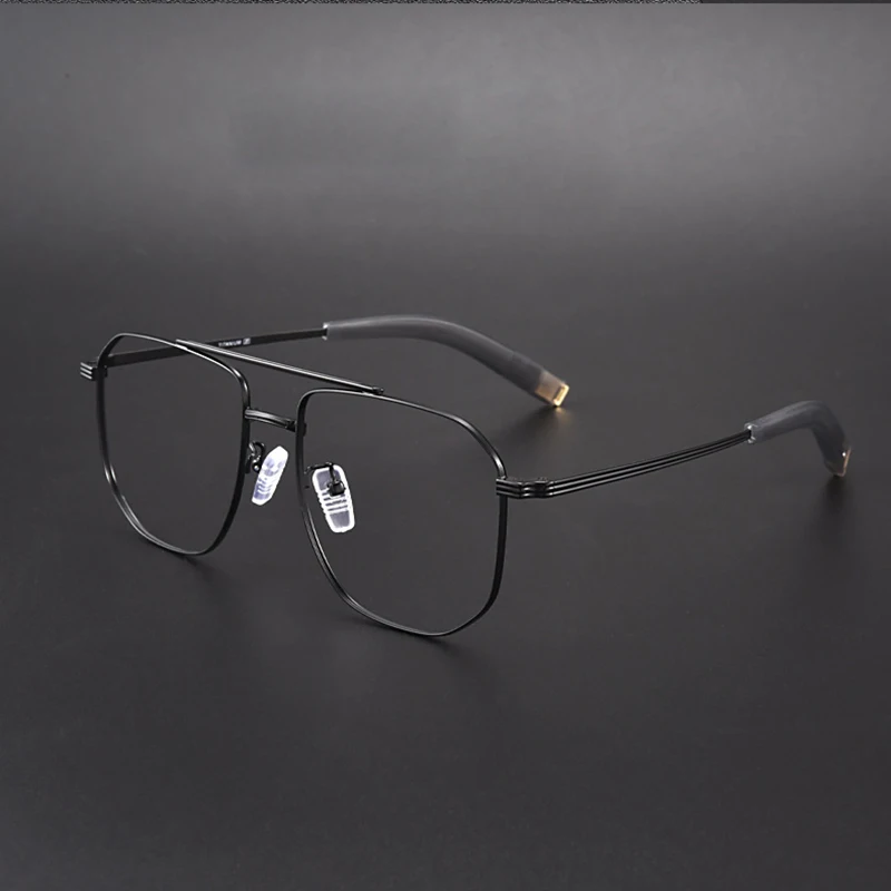 Fashion Retro Pilot Double Bridge Glasses Ultra Light Pure Titanium Eyewear Optical Prescription Eyeglasses Frames Big Size Man