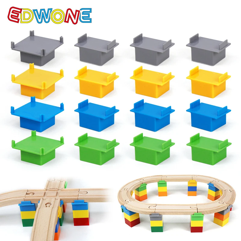 2Sets Wood Tracks Connectors Accessories Universal Big Blocks Connection Adapters fit for Brand Wooden Train Tracks Toy for Kids