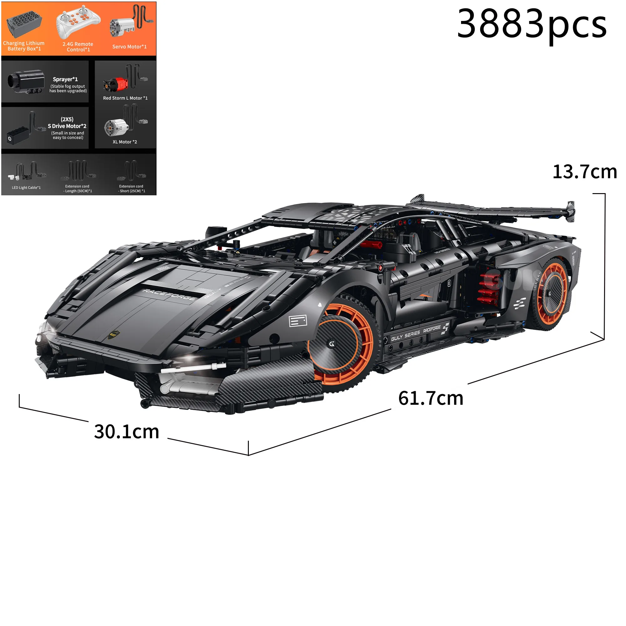 GULY 10663 Creative MOC Technology Remote Control Sports Car Building Blocks,3883Pcs High Difficulty Assembly Model Boy Toy Gift