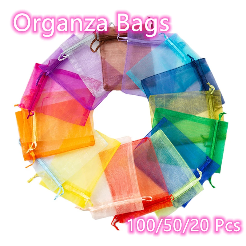 

100/50/20Pcs Organza Gift Bags with Drawstring Jewelry Pouches Candy Mesh Bags Wholesale Grape Grow Bags Fruit Protection Bags