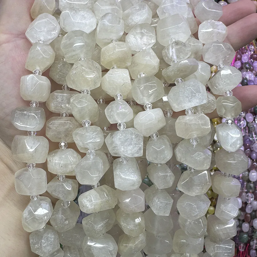 Natural White Moonlight Stone Handmade Lrregular Green Garnet Faceted Loose For Jewelry Making DIY Necklace Bracelet 15''13-18mm