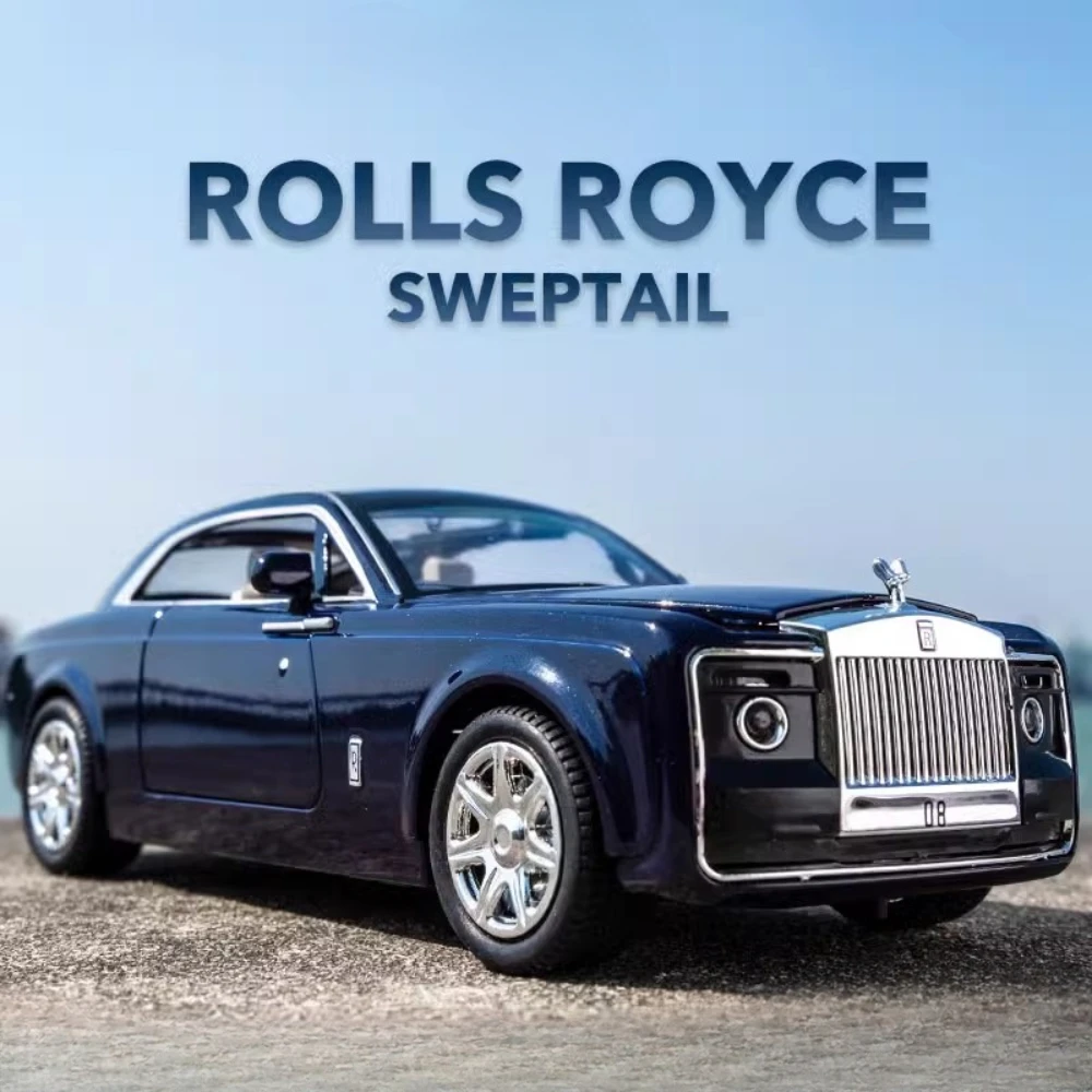 1/24 Scale Rolls Royce Sweptail Car Model Toy Metal Diecasting with 4 Doors Opened Rubber Tire Vehicle Models for Children Gifts