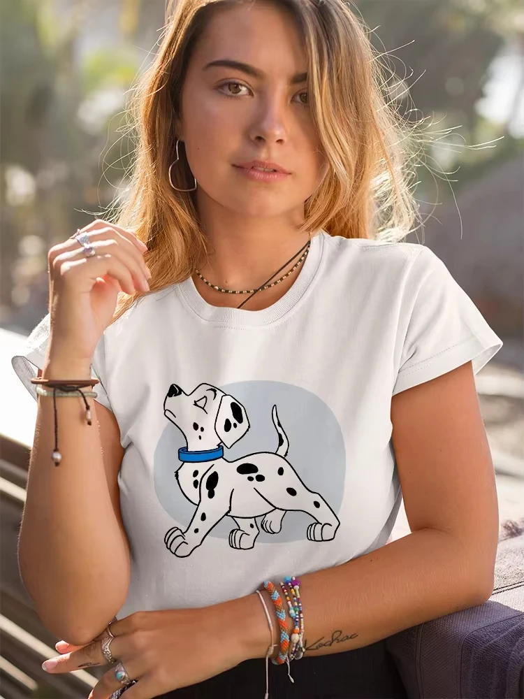 

Женская футболка Disney Kawaii T Shirt Y2k Женская уличная одежда Harajuku Футболка с коротким рукавом Женский укороченный топ Dalmatians Милая футболка