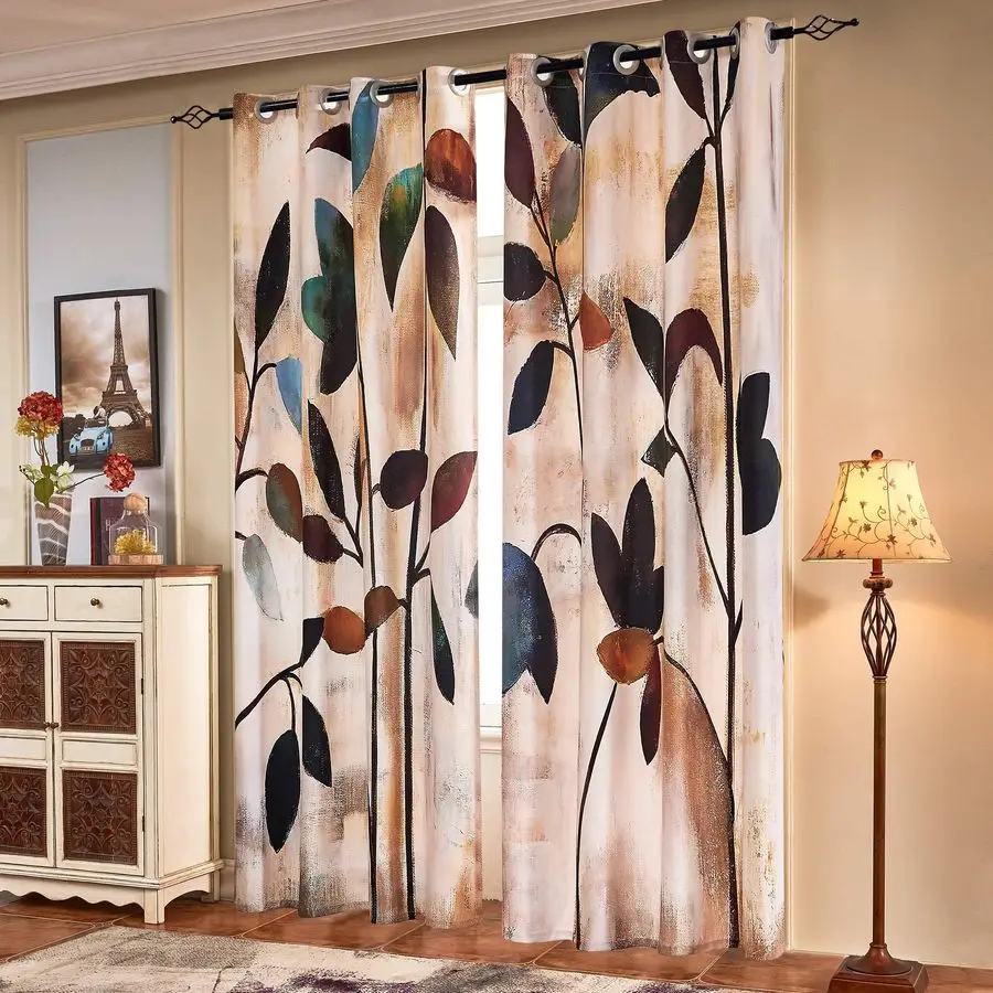 

Light Flitering Curtains 52Wx84L, Room Darkening Vibrant Floral Drapes, 50 Blackout, Semi Sheer Boho Farmhouse Curtains for Livi