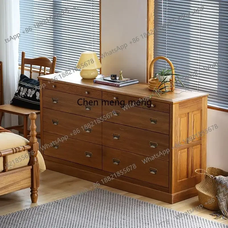 

Teak Wood Bedroom Eight-Drawer Cabinet Large Capacity Storage Drawer Bedside Cabinet