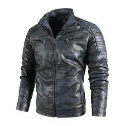 Maxulla Autumn Winter Men Stand Collar Leather Coat Outdoor Windproof Warm PU Coat Fashion Slim Motorcycle Wear Men's Clothing