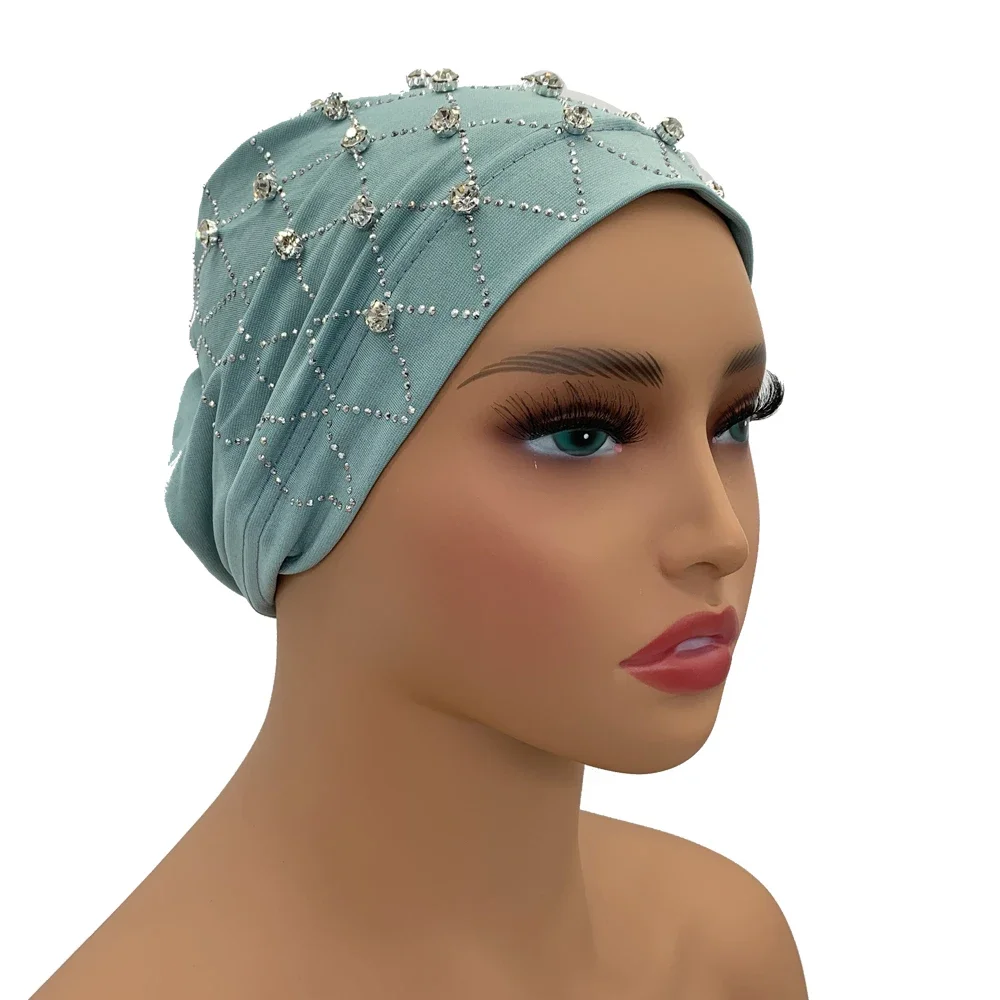 Muslim Inner Hijabs Islam Under Scarf Cap Stretchy Headscarf Bonnet Turbante Mujer Rhinestone Head Wraps for Ramadan Women