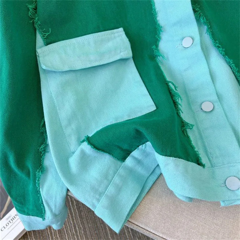 Splicing Denim Jackets Men Women Spring Autumn New Loose Versatile Jacket Tops Fashionable Unique Design Buttons Are Tidal Coats