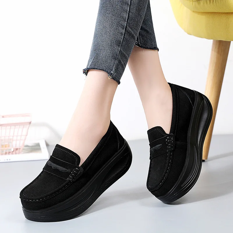 

2025 New Spring Autumn Shoes Woman Platform Genuine Leather Women Flats Thick Sole Women's Loafers Moccasins Female Shoes