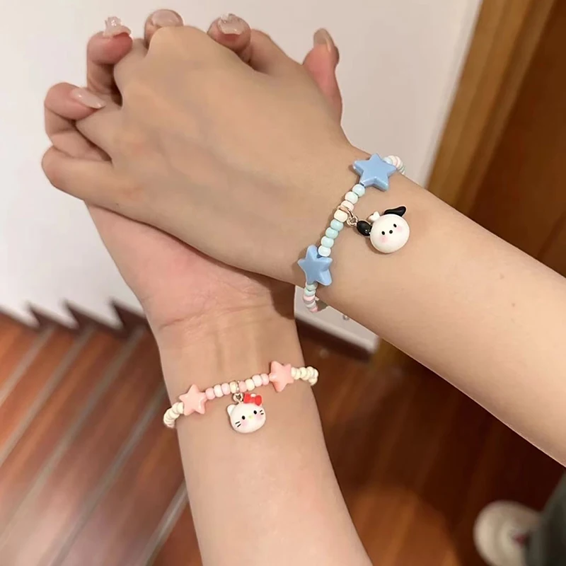 Pulsera ajustable con colgante de gato y perro, brazalete con cuentas de estrella de dibujos animados, Kawaii, KT, a la moda, accesorios de joyería para pareja, regalos