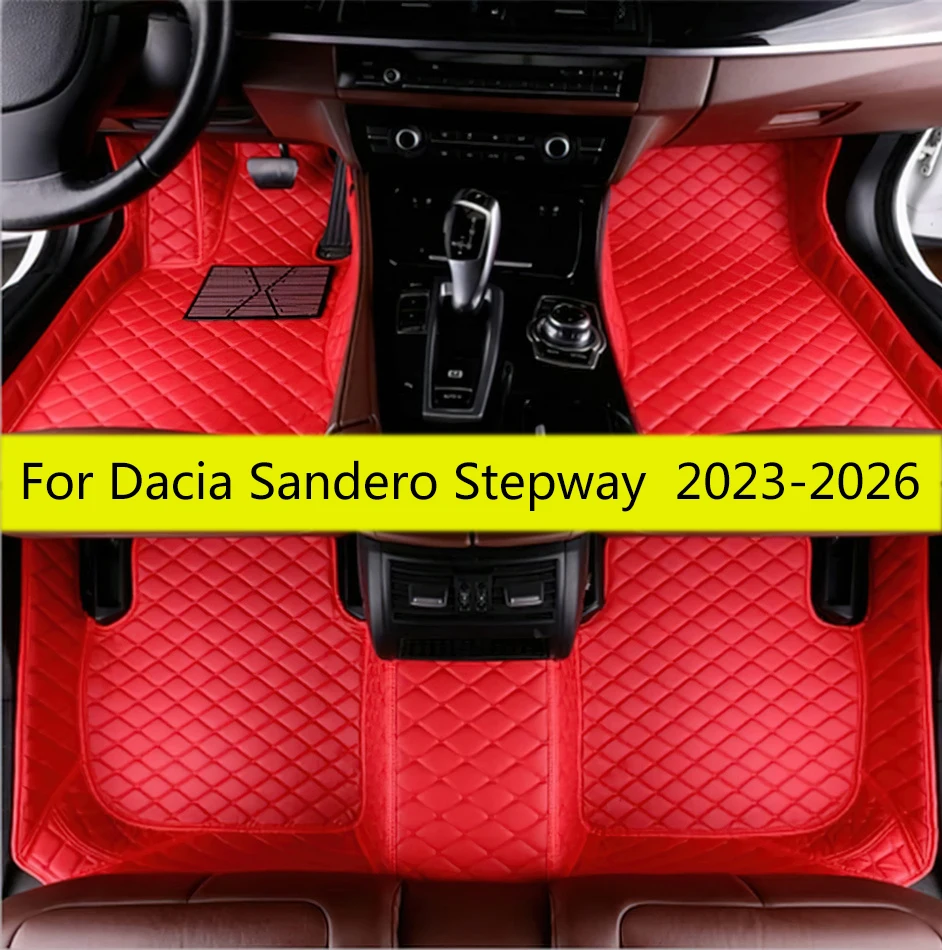 

Leather Car Floor Mats Fits For Dacia Sandero Stepway 2023 2024 2025 2026 Auto Front & 2nd Row Full Set Waterproof Carpet Pads
