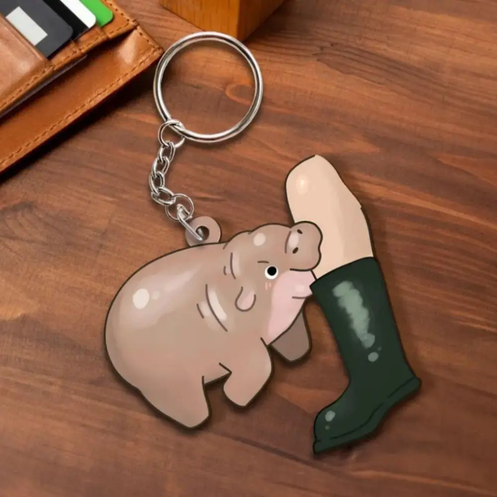 Lovely Funny Moo Deng Key Ring Anti-loss Thai Style Cartoon Hippo Pendant Bag Charm Acrylic Animal Keychains Kids