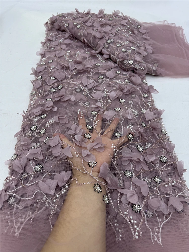 High Quality African Nigeria Tulle Lace Fabric Sequins Embroidery Wedding Party Guipure Dress Beads Stone 5Yards jy331