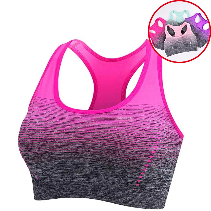 Stoßfeste Sport-Crop-Tops für Damen, gepolsterter Yoga-BH, Push-Up-BH für Gym, Laufen, Workout, Fitness, atmungsaktive Sport-Tops mit Farbverlauf