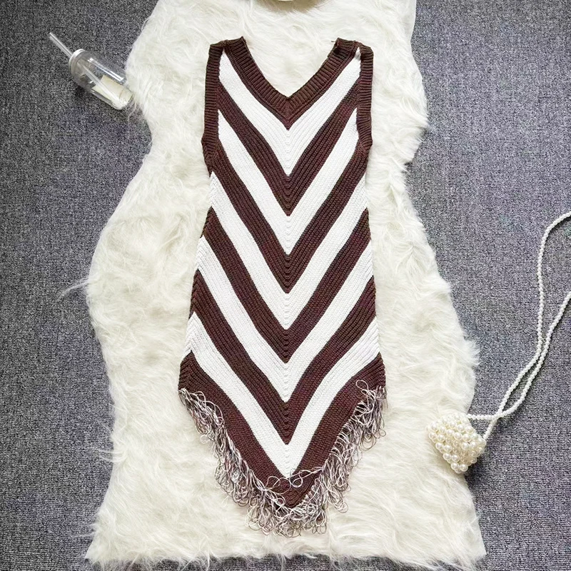 2025 ใหม่เซ็กซี่ฤดูร้อนถักชุดผู้หญิง Elastic เอว Bodycon Sundress ชายหาดหญิง Backless พู่ชุดมินิ