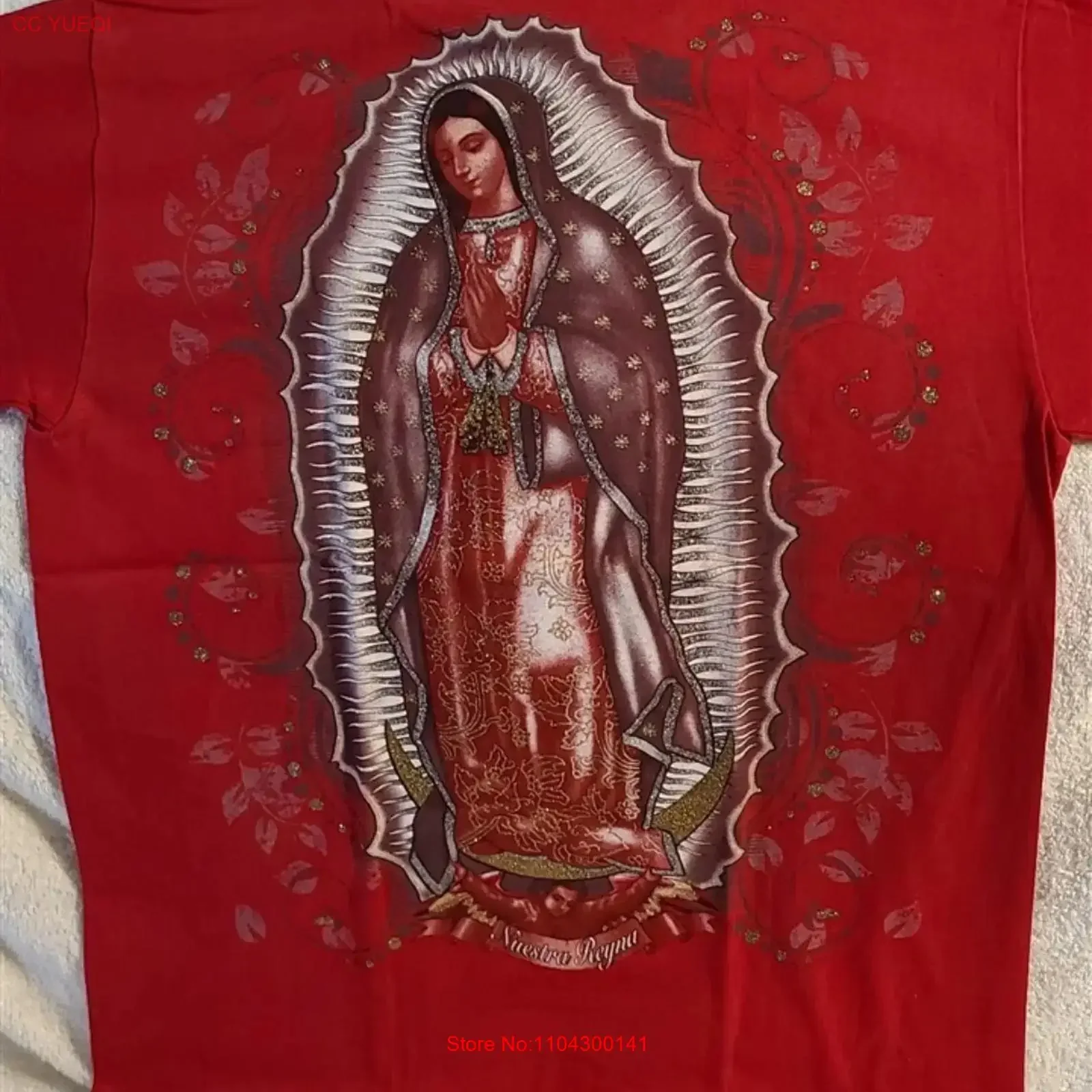 OUR LADY OF GUADALUPE NUESTRA REYNA VIRGIN MARY PRAY RELIGION RED T SHIRT 2 SIDE vintage Washed Breathable Unisex